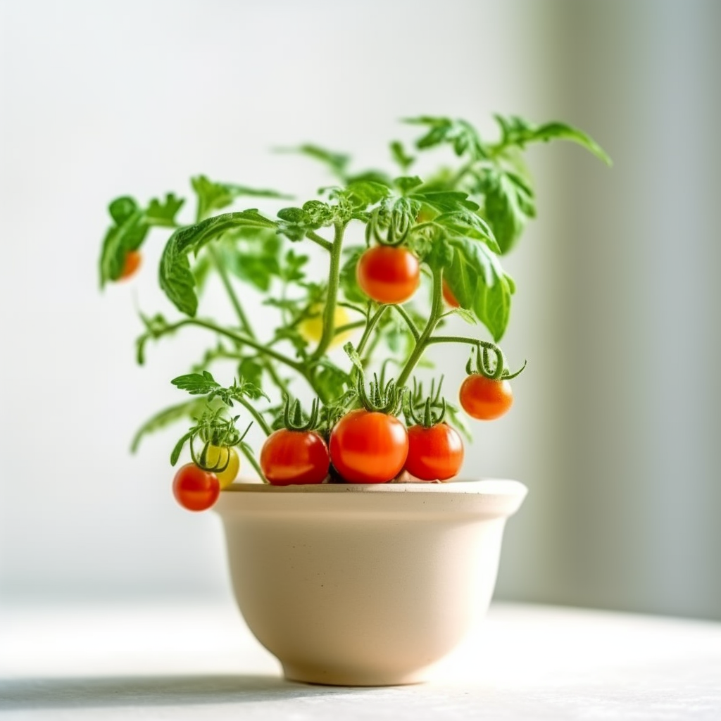 mini tomatoe plant in a pot